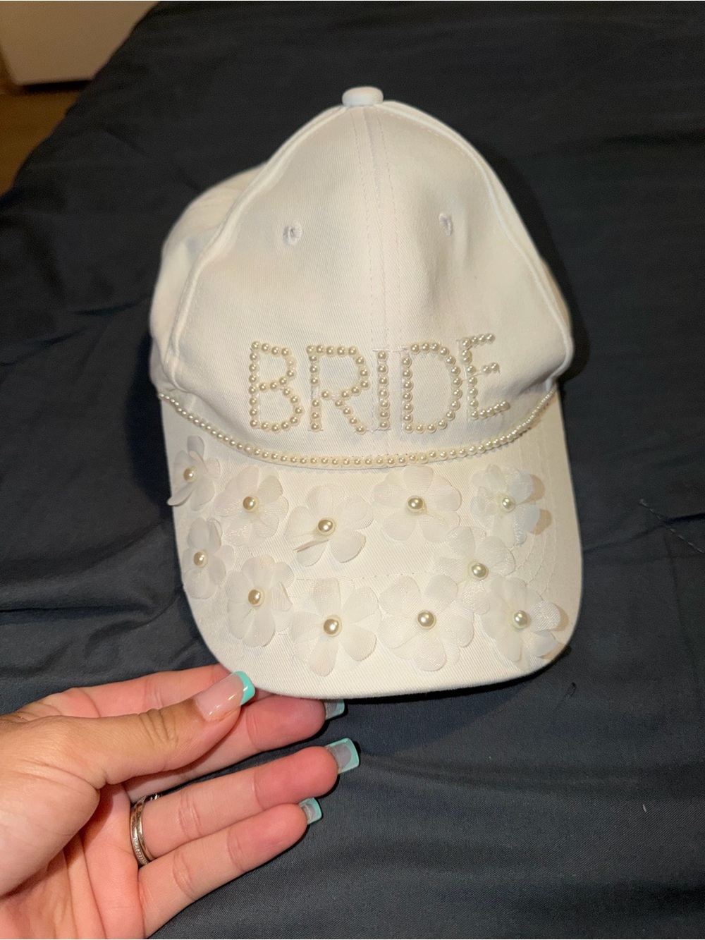 White 'Bride' Pearl Accent Baseball Cap - Bridal Accessories